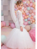 Mermaid Ivory Lace Tulle Floor Length Beaded Flower Girl Dress